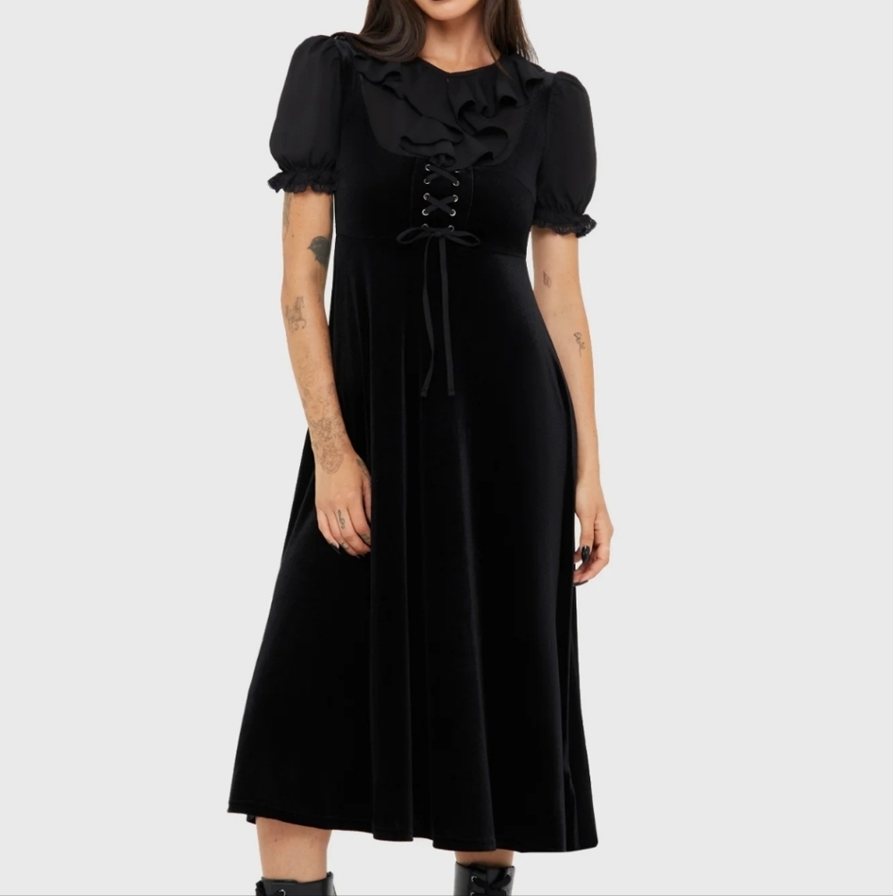Killstar Black Lace-Up Midi Dress